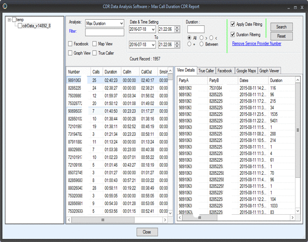 A report window with two dense grids of numbers side by side, checkboxes, and dropdown filters