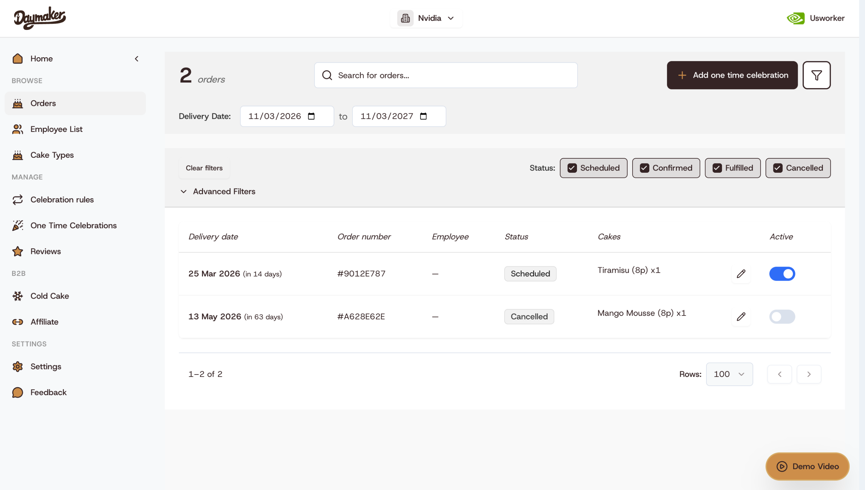 Before: the orders page built in Lovable
