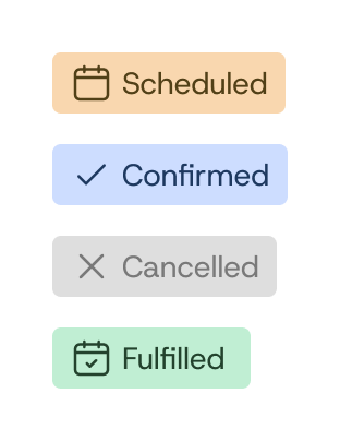 Four status pills with their own color and icon